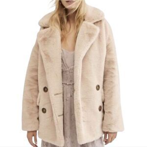 FREE PEOPLE Kate Faux Fur Coat Jacket In Apricot Size S